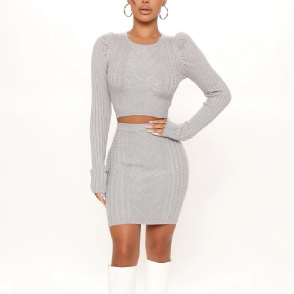 Fashion nova Gray Knit Women Skirt Set